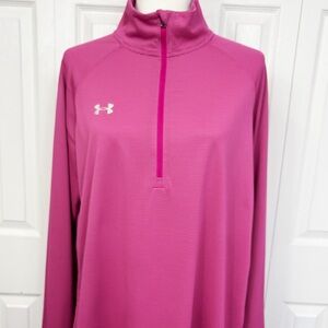 Under Armour HeatGear Pink Stripe Loose Long Sleeve 1/2 Zip Pullover XL